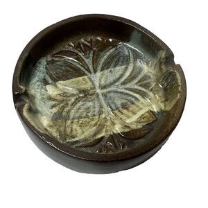Pottery Craft Ceramic Ashtray Brown Drip Glaze 1960 Mid Century Retro Trinket